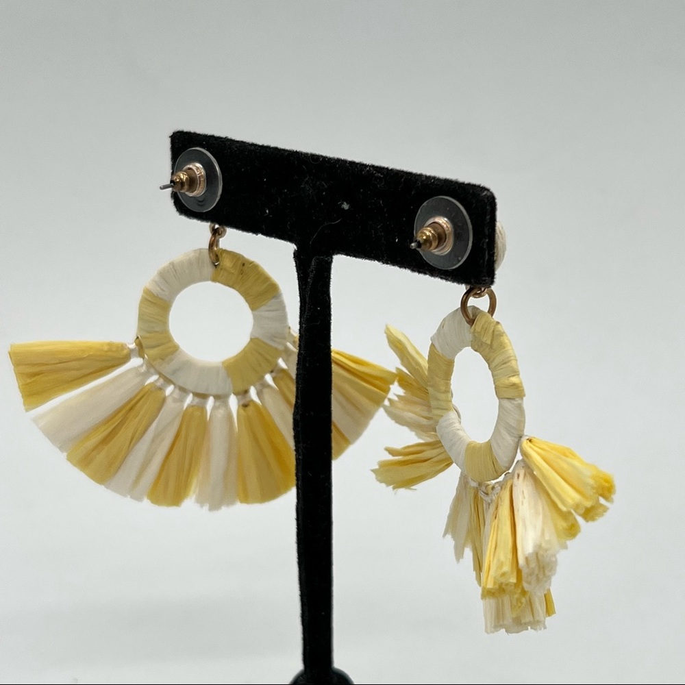 Express Cream Yellow Raffia Dangle Earrings - image 4